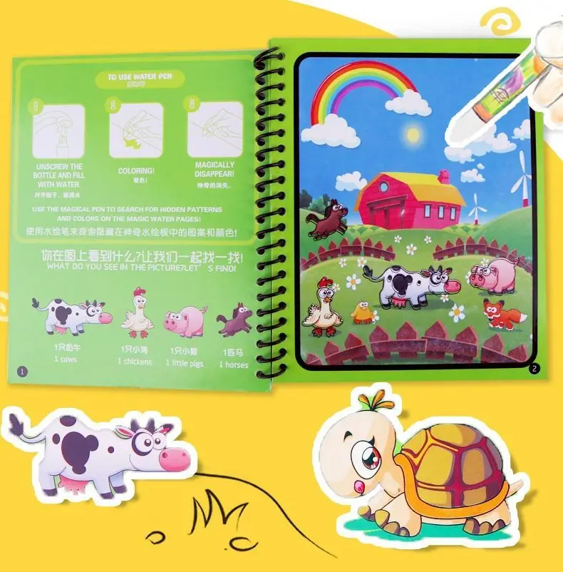 Волшебная водная книга игрушки для рисования для детей мультфильм красочный Рисунок доска 1 ручка многоразовая Живопись Дети Дудл учебная игрушка