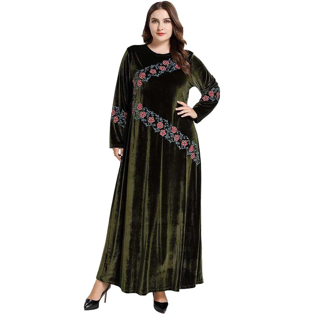 

Luxury Abayas Dubai Muslim Dress Embroidery Party Evening Dresses Arabic Kimono Islamic Clothing Green Plus Size Maxi Dresses XL