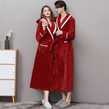 

Couple Women Men Warm Flannel Extra Long Bath Robe Winter Sexy Grid Fur Bathrobe Warm Kimono Dressing Gown Bridesmaid Robes