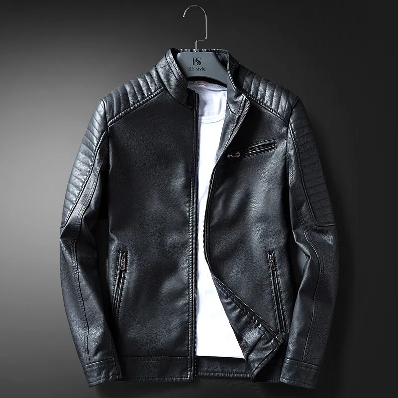 Autumn And Winter New Style Men Jacket plus Velvet Jacket up Leather Short Slim Fit Locomotive MEN'S Leather Coat 635