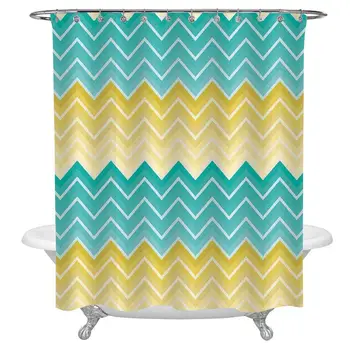 

Yellow and Blue Shower Curtain for Modern Home Decor,Horizontal Chevron Motifs Zigzag Lines Pattern Ombre Inspired Design