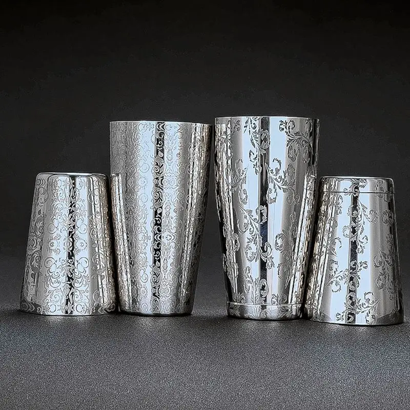 

Stainless Steel Etching Cocktail Shaker Tin Bartender Cocktail Shaker X4YD