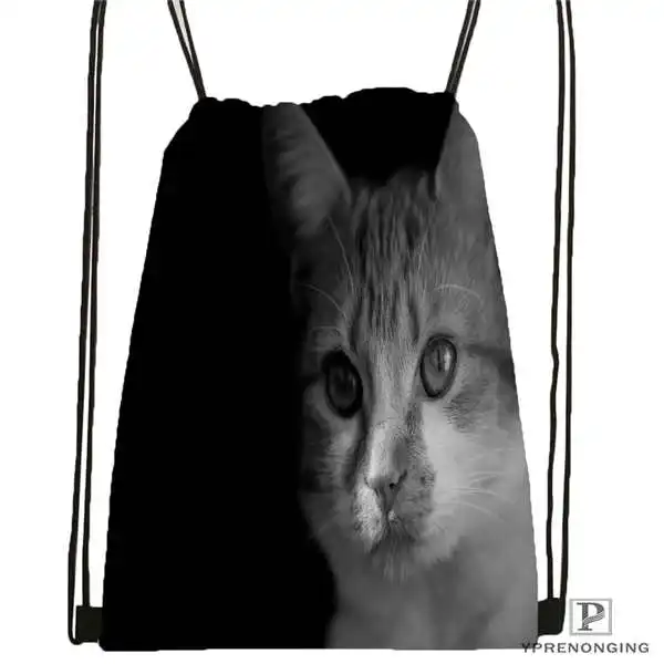 Drawstring Backpack Custom Blue Eye Honeyed Рот Кошка походная сумка на шнурке милый рюкзак для детей(черная спина) 31x40 см#180531-04-36 - Цвет: Drawstring Backpack