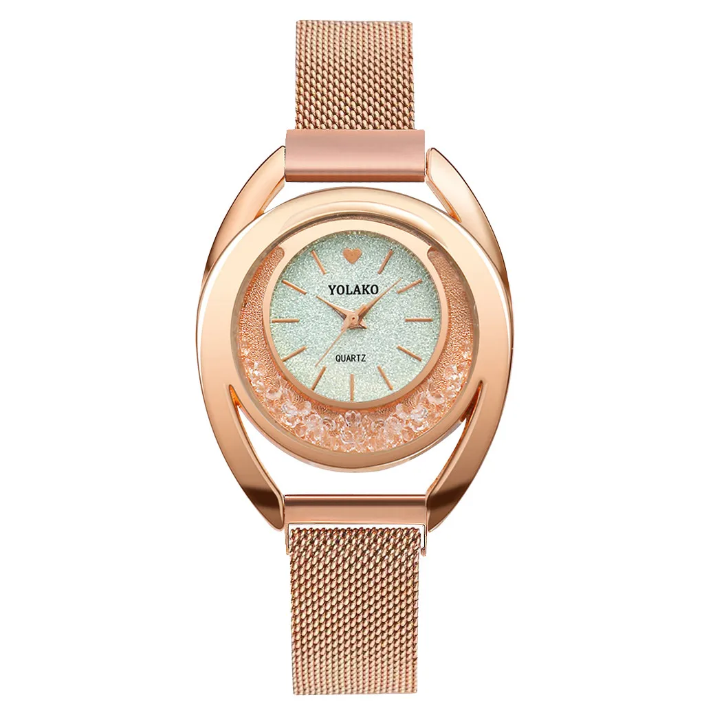 Изысканные женские часы цвета розового золота роскошные с кристаллами мозаикой