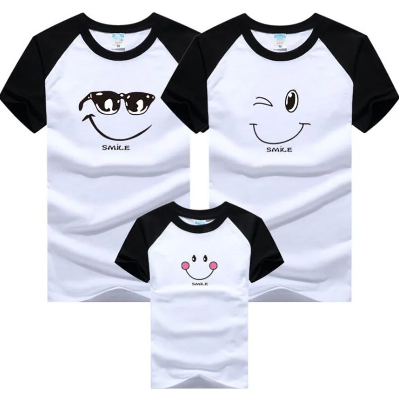 Family Look T shirt Summer Smiley face Dad Mom baby Clothes Father Mother Son Daughter and Me Couple Clothing | Мать и ребенок