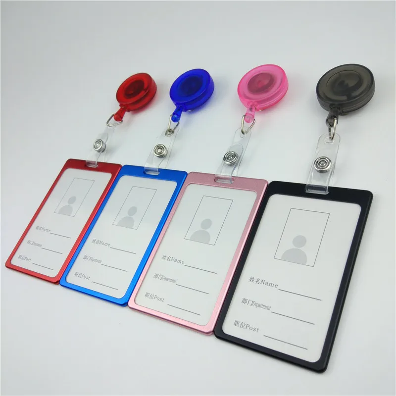 Soportes de Tarjeta De Nombre de trabajo de aleación de aluminio, soporte de insignia retráctil con carrete de tarjeta de identificación, cubierta de paso de Metal para exposición estudiantil