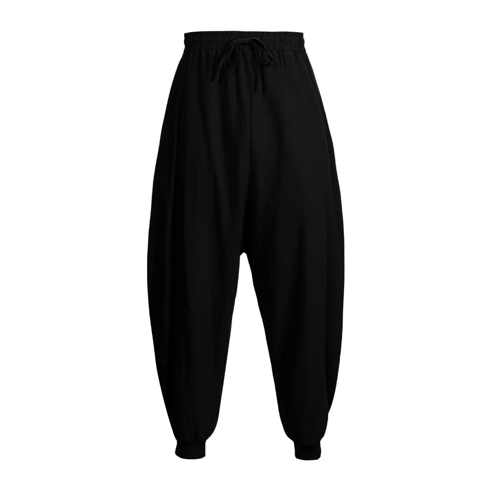 Брюки мужские pantalones hombre уличная тренировочные штаны-шаровары хлопок лен фестиваль мешковатые Твердые Брюки Ретро цыганские штаны