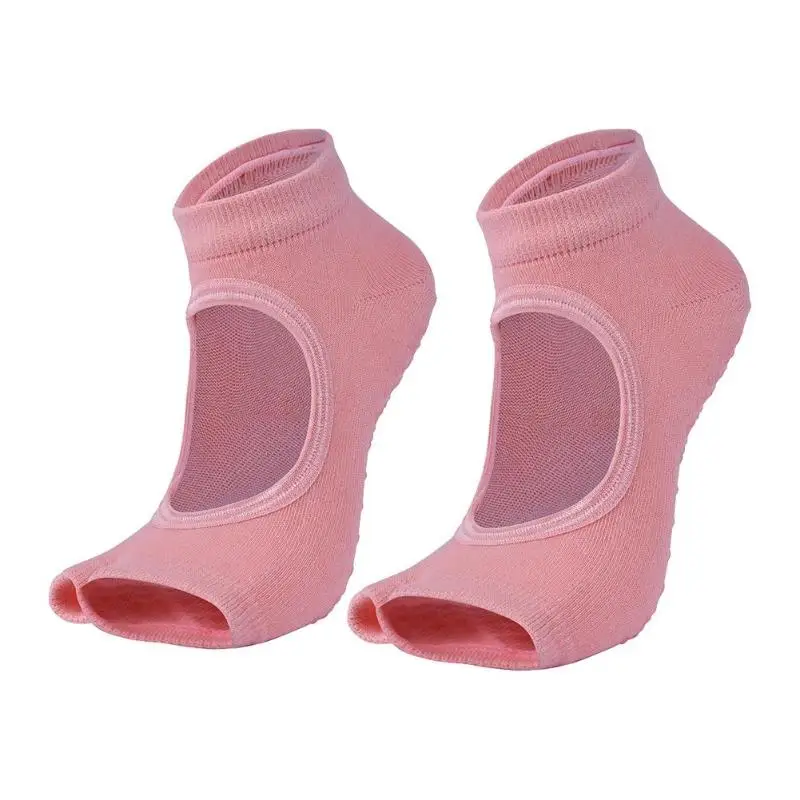 1 пара, носки для йоги, женские, женские, с двумя пальцами, без спинки, Нескользящие, хлопковые, для пилатеса, балета, профессиональных танцев, спорта, фитнеса, носки для тренажёрного зала - Цвет: Розовый
