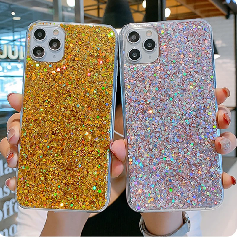 Чехол для телефона с лазерными блестками iPhone 11 12 Pro Max XR XS X 6 7 8 Plus SE 2020 Мягкий ТПУ