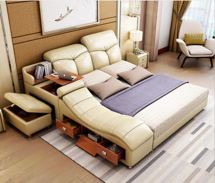 Real Genuine leather bed frame massage Soft Bed Home Bedroom Furniture camas lit muebles de dormitorio yatak mobilya quarto bett
