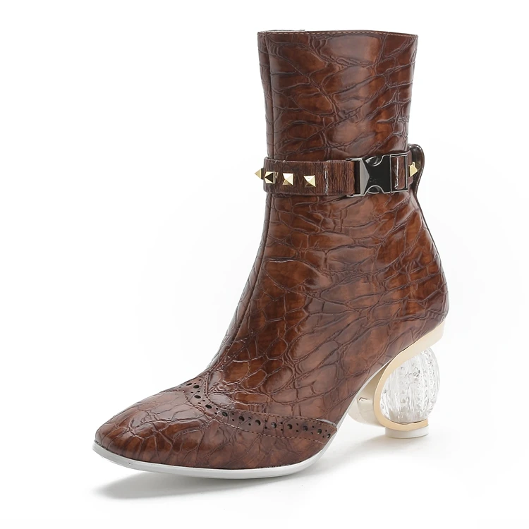 

Women ankle Boots Microfiber stone pattern plus size women shoes Europe and America Zipper Side zipper metal buckle rivet