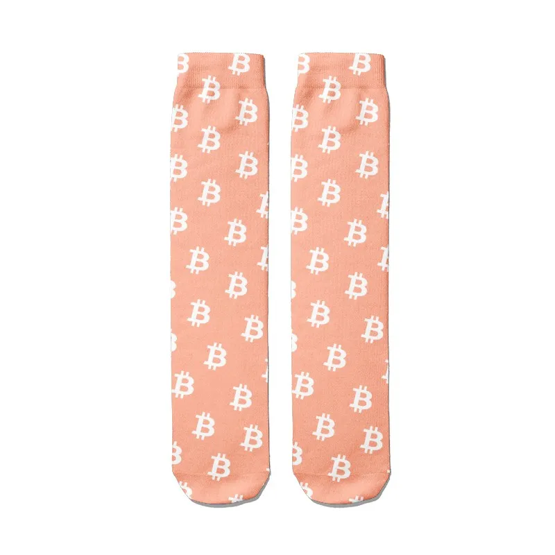 Colorful Bitcoin Currency Cotton Socks For Women Unisex 3D Printed Street Hip Hop Straight Socks Cryptocurrency High Knee Socks