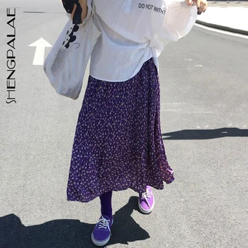 

SHENGPALAE 2020 New Fashion Autumn Purple Floral High Waist Skirt Women Loose Casual Korean Version Tide Faldas Mujer Moda FV229