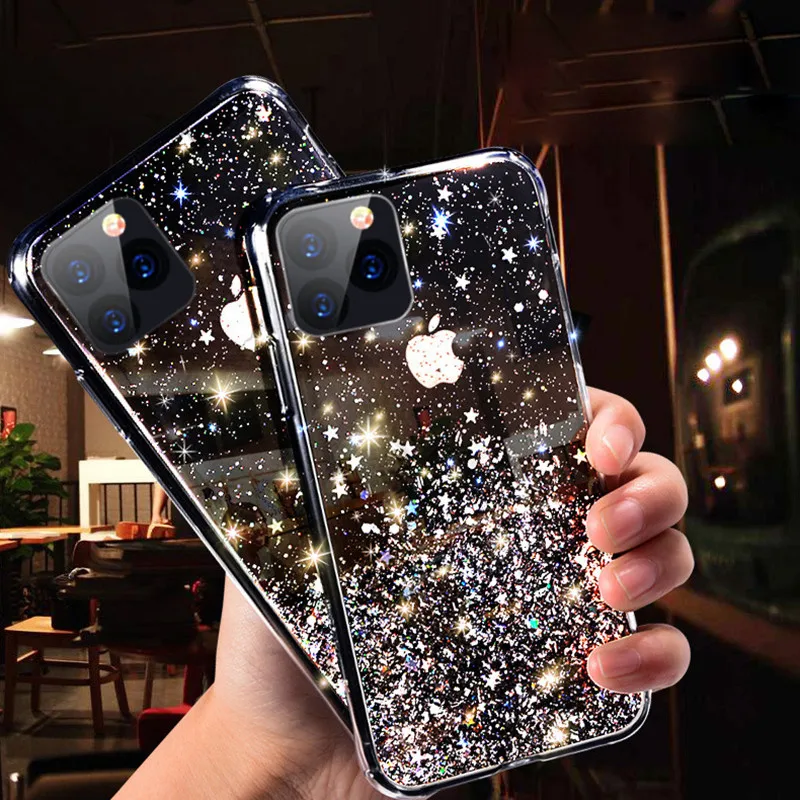 Чехол для нового IPhone 11 XS Max X XR блестящий чехол прозрачный черный розовый зеленый чехол для Iphone 11 Pro Max