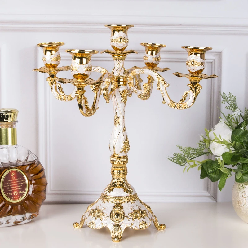 Luxury5armsShinyGoldPlatedCandleHoldersWeddingCenterpiece
