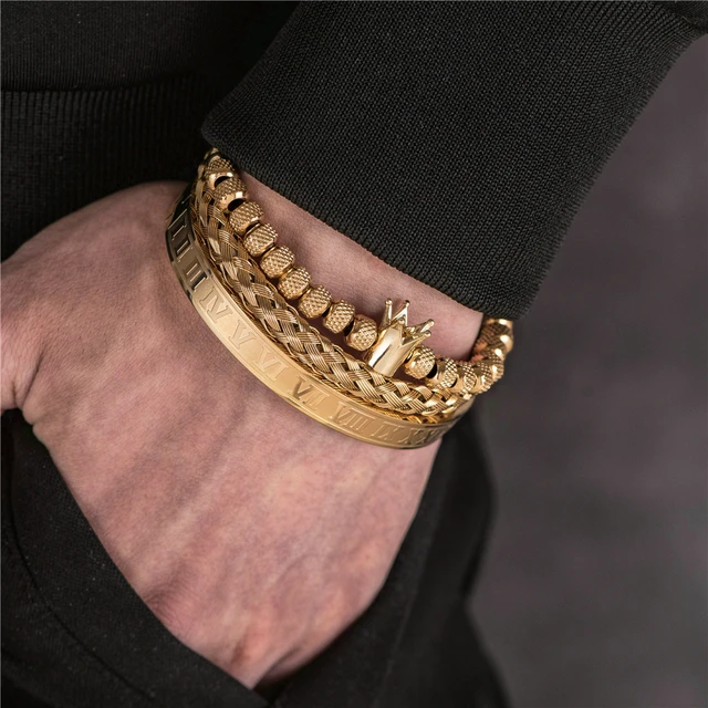 Luxury Roman Royal Crown Charm Bracelet Men Stainless Steel Geometry Pulseiras Men Open Adjustable Bracelets Couple Jewelry Gift 5