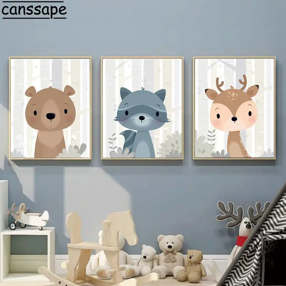 Fangyuan Lapin Renard Cerf Pepiniere Nordique Affiches Et Impressions Animal Mur Art Toile Peinture Mur Photo Pour Bebe Fille Garcon Enfants Chambre Decor 30x40cmx3 Sans Cadre Ameublement Et Decoration Cuisine Maison