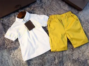 

Y4130 High-end children's clothing custom 2020 summer new boy lapel short-sleeved cotton T-shirt + shorts children's suit