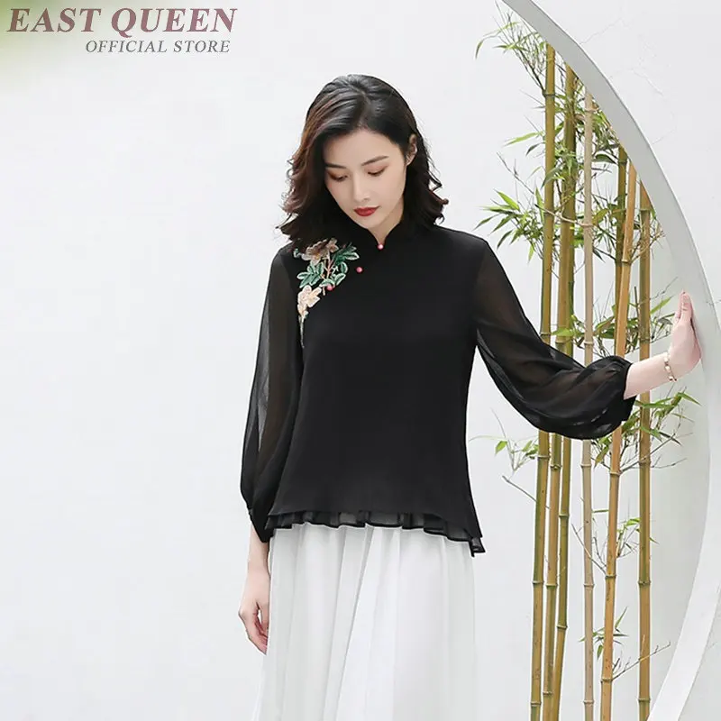 Cheongsam топ с вышивкой в китайском стиле, женская одежда, топы и блузки, длинная рубашка для женщин, китайские Топы TA1785