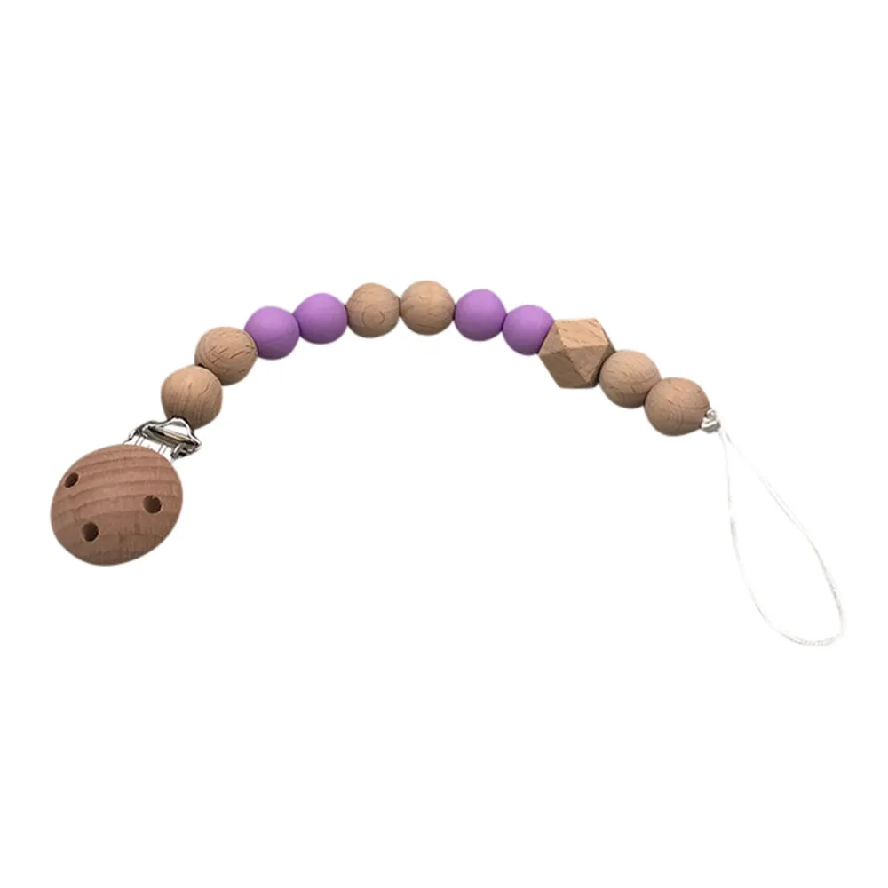 Baby Wood Beaded Pacifier Clip Chain Nipple Holder Infant Soother Teether Pacifiers Wooden Leashes& Cases Anti-Drop Rope - Color: E