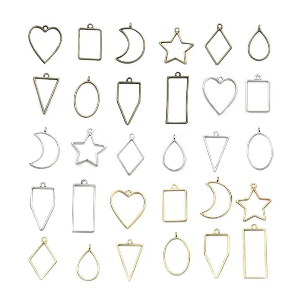 

30Pc Assorted Geometric Hollow Pressed Flower Frame Pendant Resin Jewelry Making