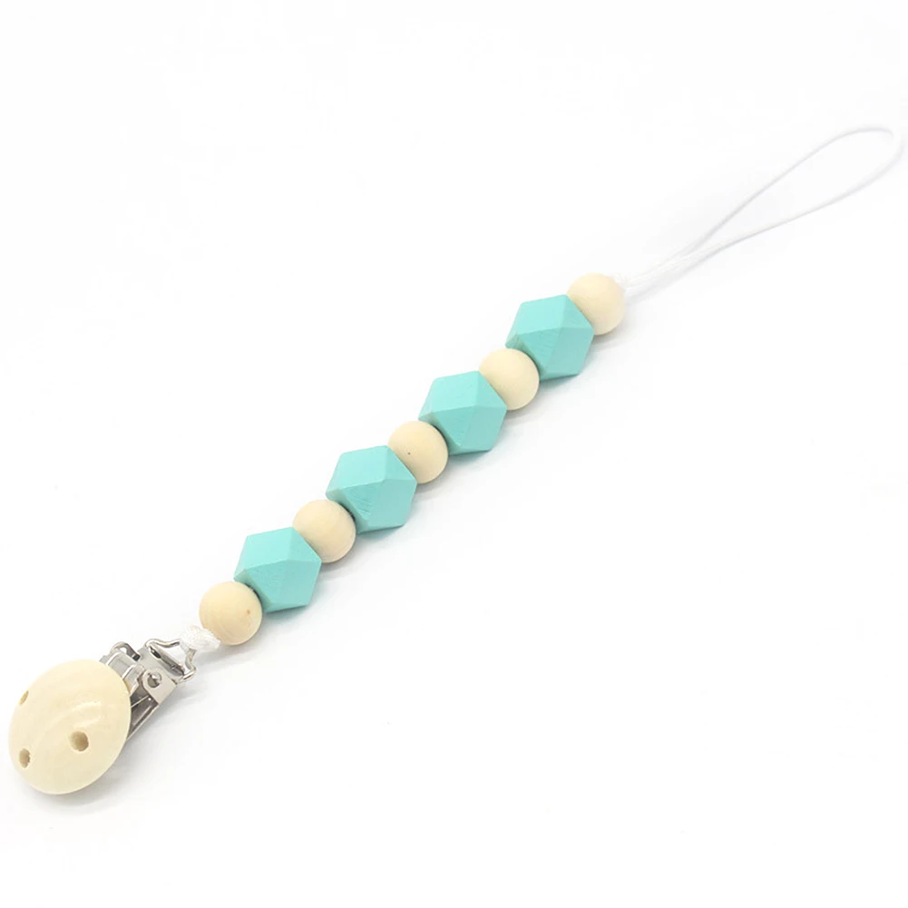 Handmade Silicone Pacifier Chains Safe Teething Maternal Infant Bottle Drop-proof Pacifier Chain Wooden Soother Clips