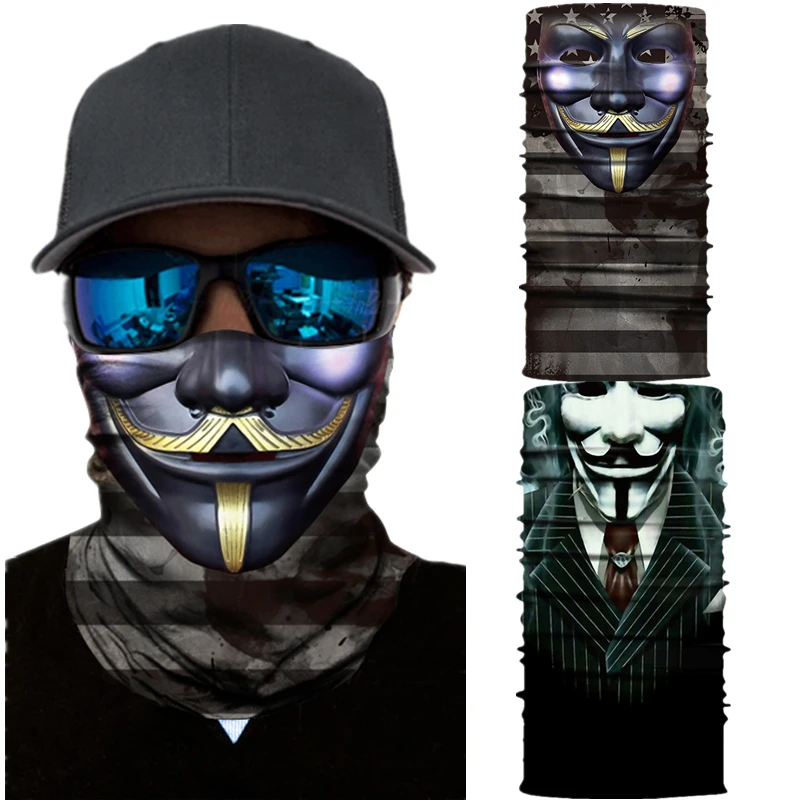 V для Вендетта Мотоцикл Велоспорт шейный шарф половина Бандана с изображением масок для лица повязка на голову Косплей взрослые маски