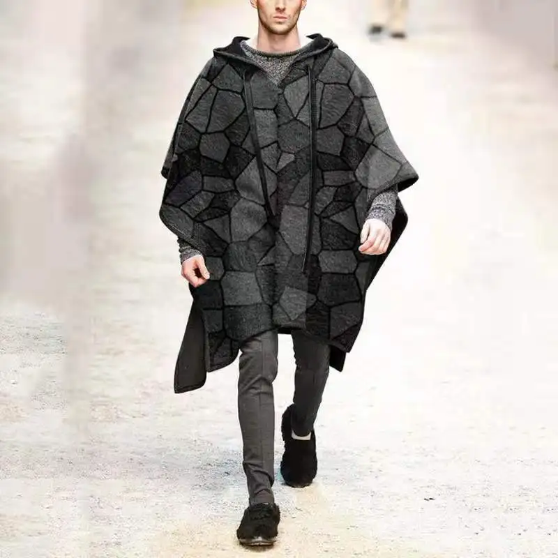 Vintage Poncho Men Oversized Hooded Irregular Trench Punk Male Outerwear Fashion Coats Cloak Hood Letter Print Cape Female