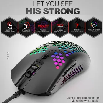 

Gaming Mouse 6 Colors LED Light 16000DPI Adjustable 7 Keys Honeycomb Hollow Out Design Lightweight ABS Wired Mouse Z0316