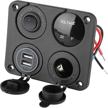 

Switch Panel with Volt Meter, Dual USB Socket Charger 12V 4.2A&LED Voltmeter&Cigarette Lighter Socket&ON/Off Rocker Switch 4in 1