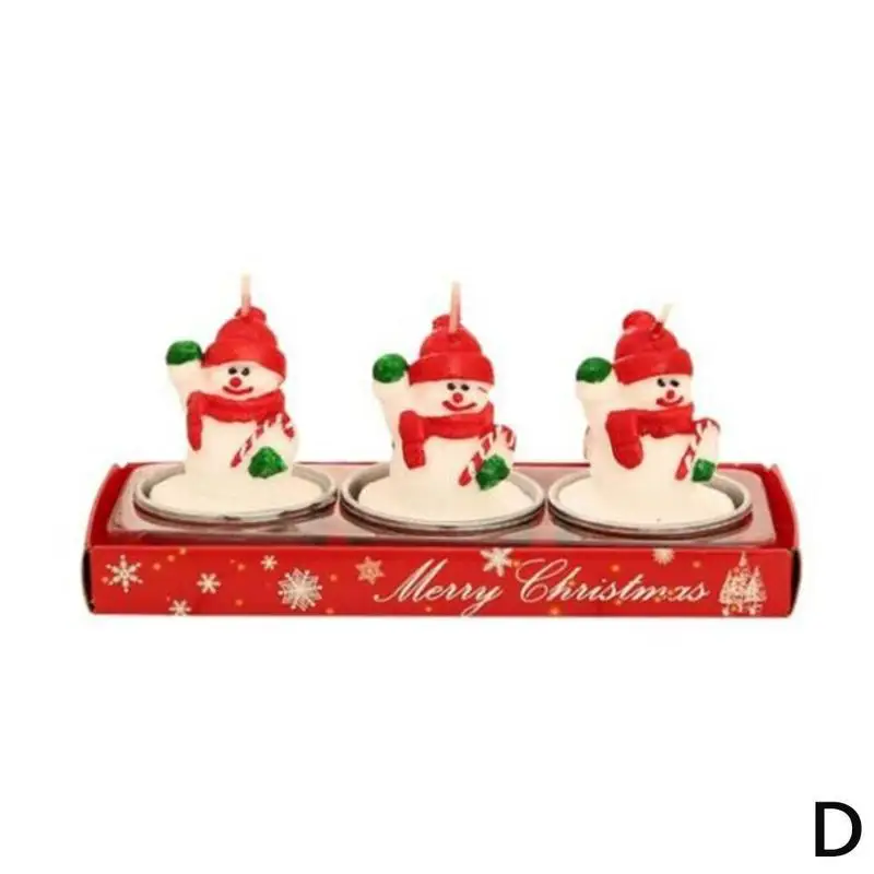 3pcs/set Christmas Candle Cartoon Santa Claus Pine Cone Snowman Outdoor Decor Non-tossico Printed Candle Xmas Decor - Цвет: D