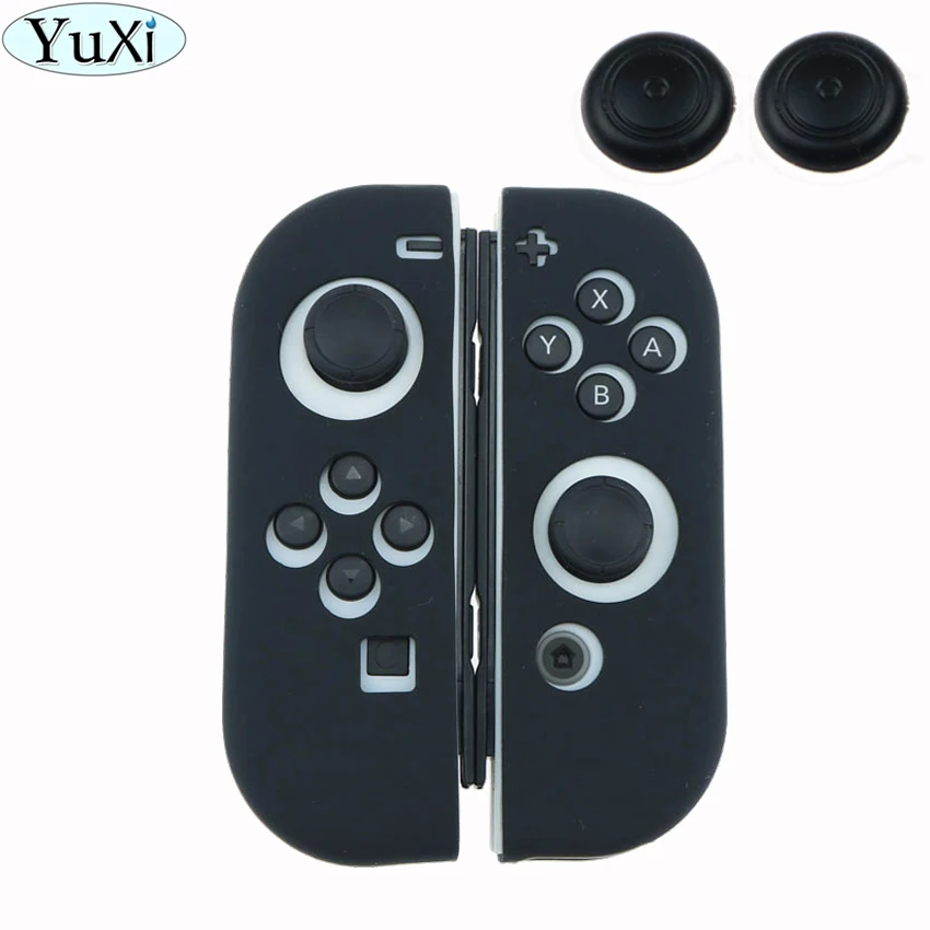 YuXi силиконовый чехол КРЫШКА ДЛЯ Nintendo Switch контроллер Joy-Con для NX NS Joycon Grip+ 2 ручки джойстик крышки - Цвет: Black
