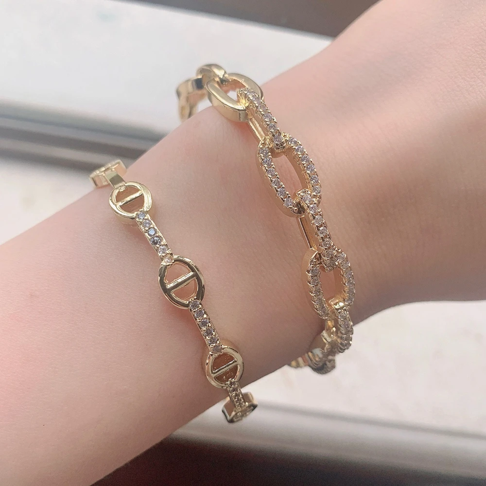 5PCS, Punk Crystal Zircon Bangles For Women Boho Gold Color Charm Bracelets Bangles Fashion Jewelry Adjustable 5