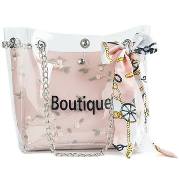 

New Style Clear Transparent Jelly Composite Women Bag Printing Flower Inner Bag Fashion Lady Shoulder Cross-body Handbag Purse