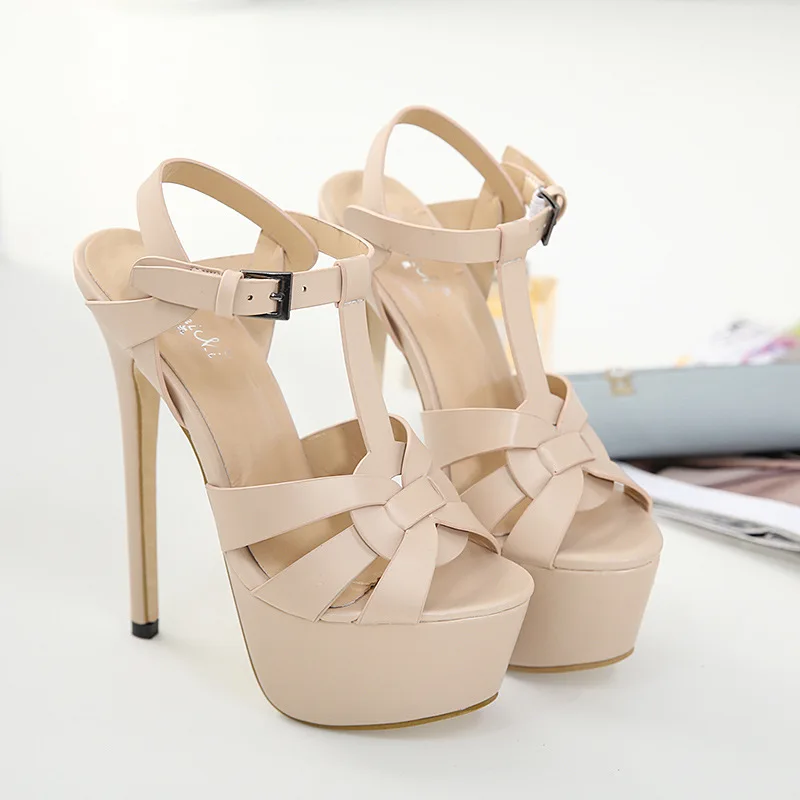 

Fish Mouth Hate Sky High 17.5CM with High Super High Heel Stiletto Buckle Open Toe Women's Shoes