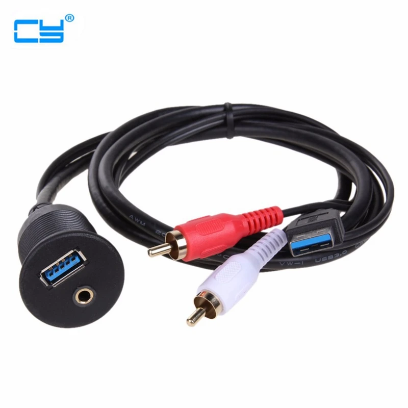 Автомобильный аудио-кабель для подключения данных USB3.0 и 2 RCA штекер USB3.0 и аудио Женский AUX кабель-удлинитель