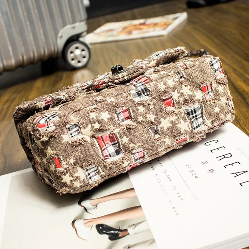 Джинсовые сумки со звездами лоскутные женские дизайнерские брендовые через