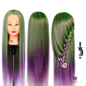 

Neverland 26''-28''Colorful Green Hair Training Head For Practicing Hairdressing Styling Mannequin Doll+Clamp
