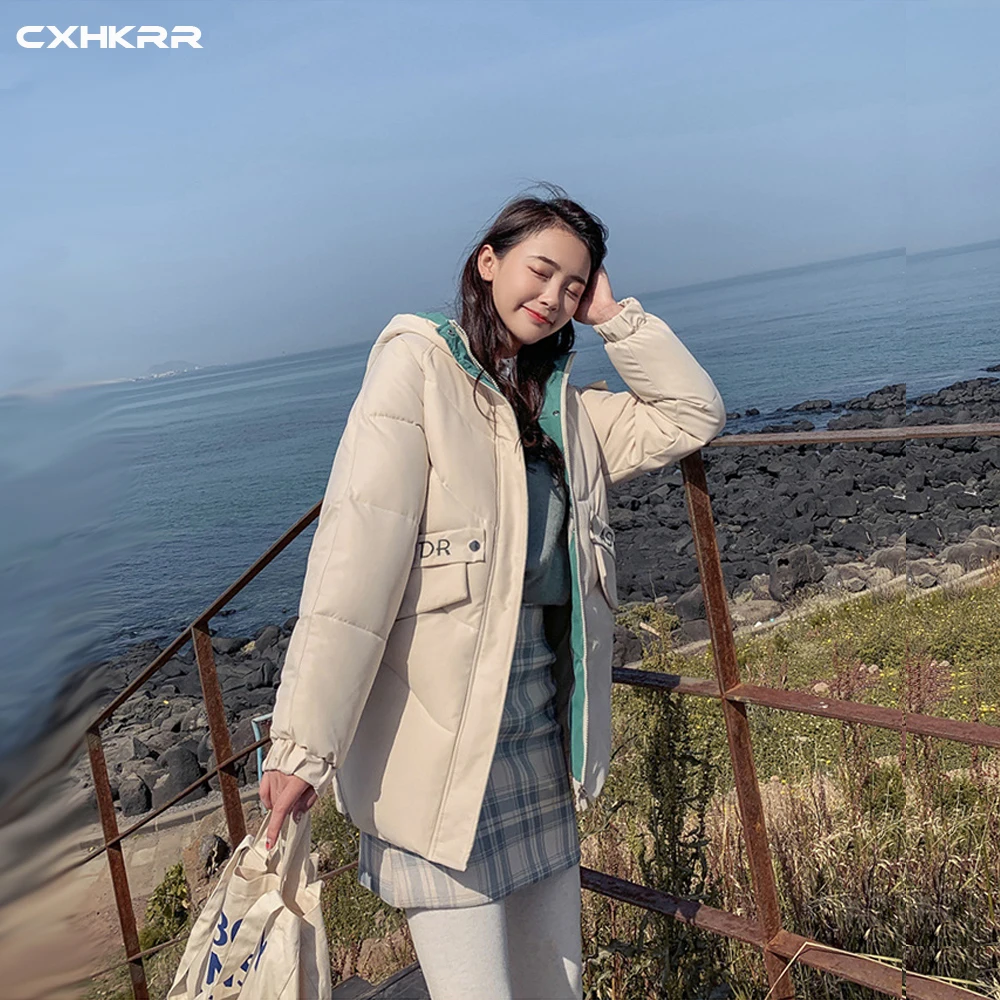 CXHKRR модное зимнее пальто с капюшоном, Женская парка средней длины, женское свободное плотное зимнее пальто, женская куртка больших размеров
