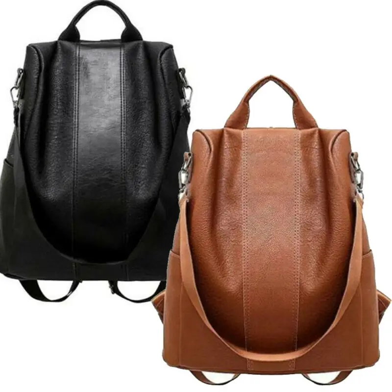 Женский рюкзак с защитой от кражи классический однотонный из искусственной кожи