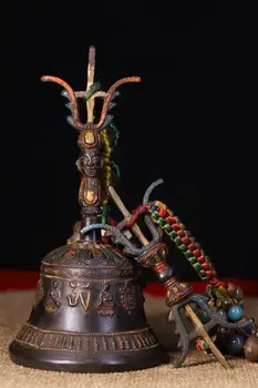 Best Tibetan Monastery Bronze Hand-crafted Chisel Carved Old Rattles Sanskrit Pattern Buddha Statue Bell Faqi Phurba Vajra