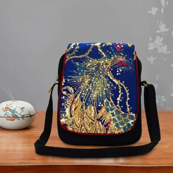 

Women Shoulder Bag Hand Embroidery Bohemia Ethnic Style Daily Retro Canvas Shopper Bag Small Messenger Bag for Teenager Girls
