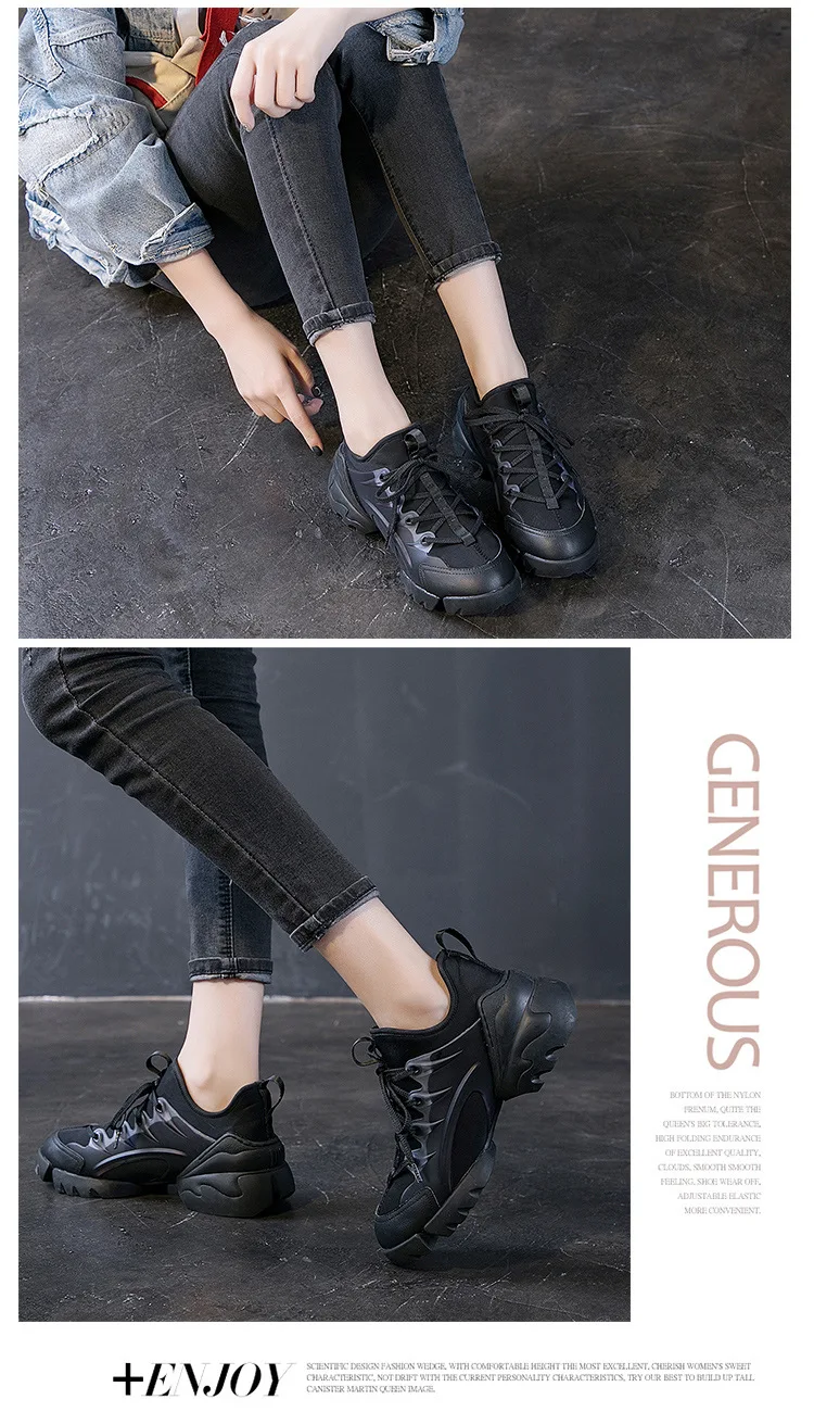 Spring and autumn thick bottom increased sports shoes female new super fire net red star models wild casual sports old shoe