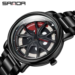 Sleek Black Waterproof Stainless Steel Skeleton Dial Men's Wristwatch (WATCH L)