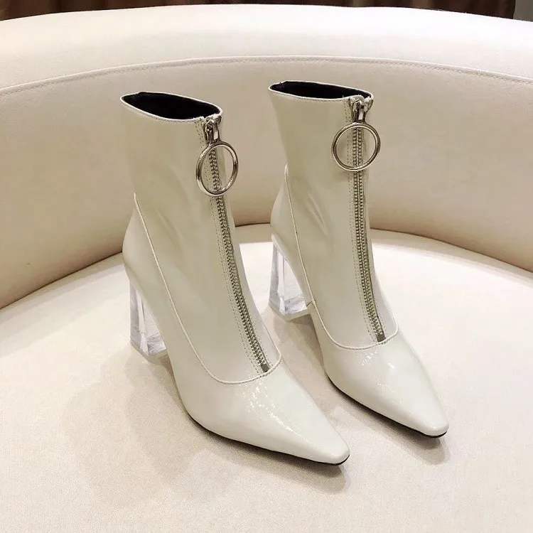 Botas Mujer/зима г.; Прозрачные ботинки на высоком каблуке; женские ботильоны для женщин из лакированной кожи; Botas Feminina; пикантная женская обувь; Damskie