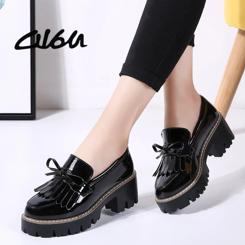 O16U otoño zapatos charol Slip on Tassel mocasines plataforma planos casuales mujeres pisos primavera zapatos para damas|Zapatos mujer| - AliExpress