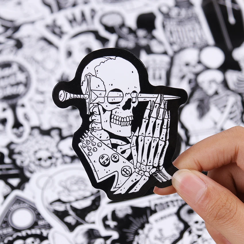 50PCS Black White Gothic Style Horror Skeleton Graffiti Stickers DIY Laptop Luggage Guitar Skateboard Car Decal Kids Toy 50PCS Black White Gothic Style Horror Skeleton Graffiti Stickers DIY Laptop Luggage Guitar Skateboard Car Decal Kids Toy