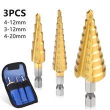 

3pcs Step Drill Bit 3-12mm 4-12mm 4-20mm HSS Straight Groove Titanium Coated Wood Metal Hole Cutter Drilling Power Tools Set