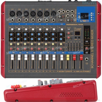 

XR9 9 Channel Mixer 9-Input 2-Bus 2 Stereo Bluetooth Mixing Console for Stage Karaoke Studio Home Performance Party 16 DSP 48V
