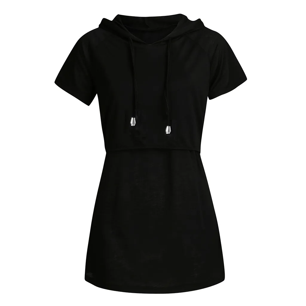 

mujer clothes 2019 Women Maternity Casual Tops Solid color black pregnant mother short sleeve hooded breastfeeding sweater